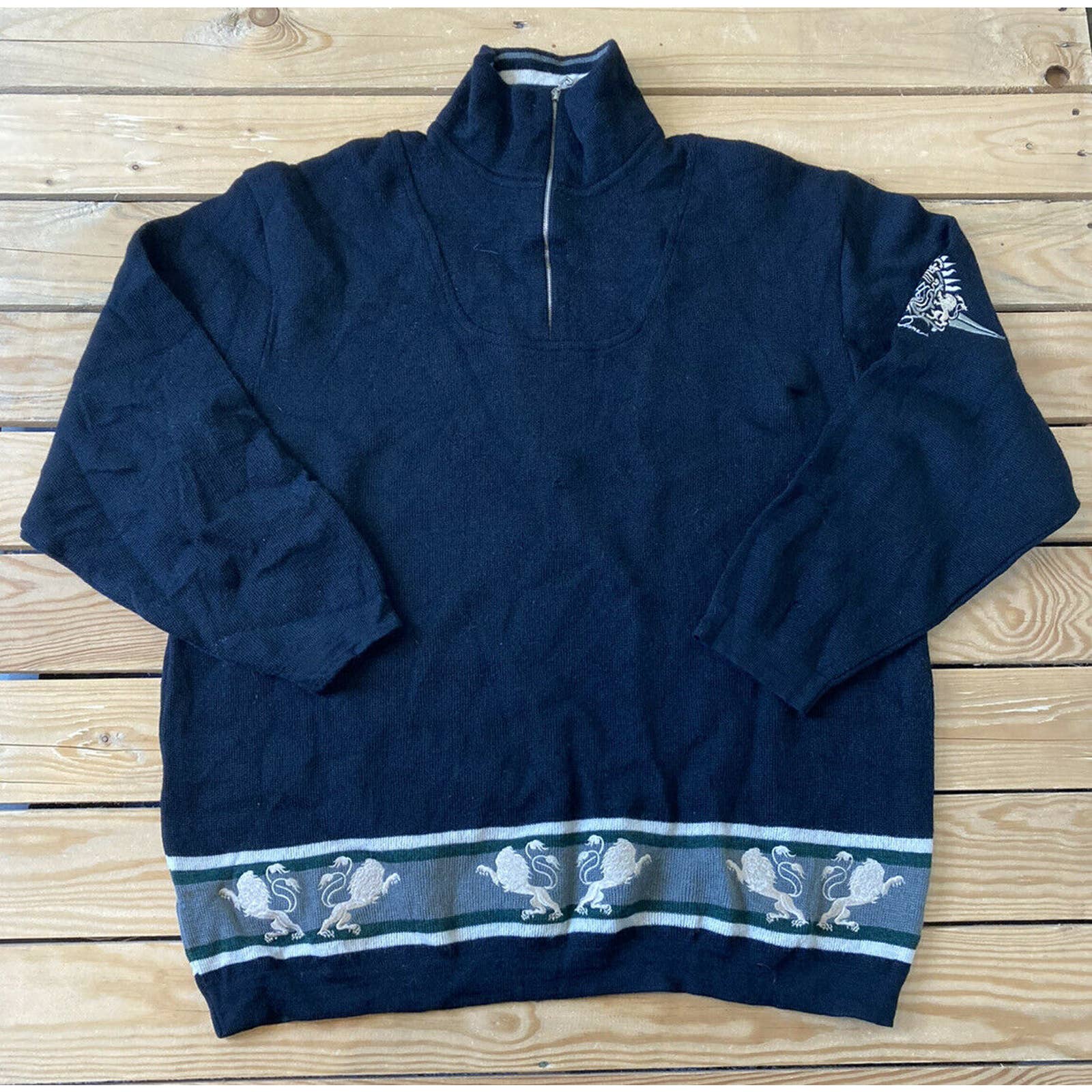 Bogner Half Zip Pullover Wool Lion Sweater Large